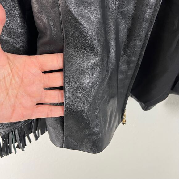 St. John Sport By Marie Gray SZ 6 Black Leather Jacket Removable Fringe Collar - Picture 10 of 16